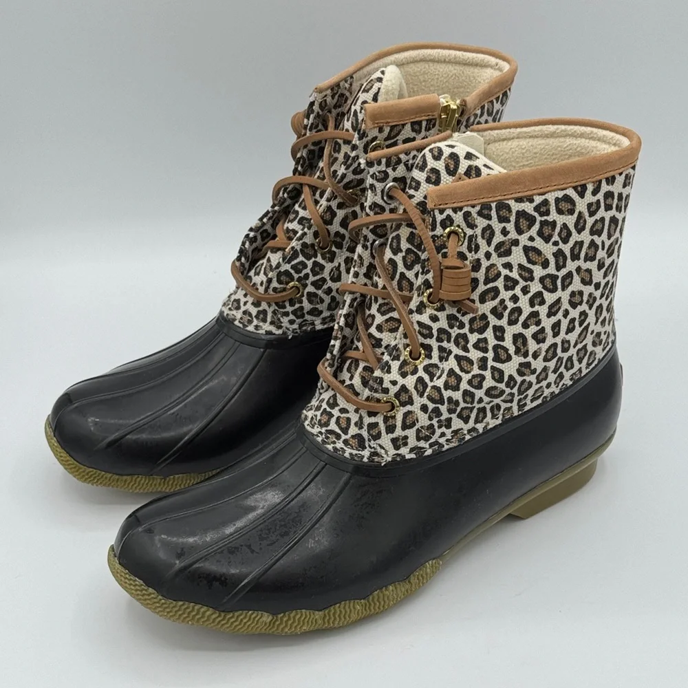 Sperry Leopard Print Rain Duck Boots — Black, Brown, Tan